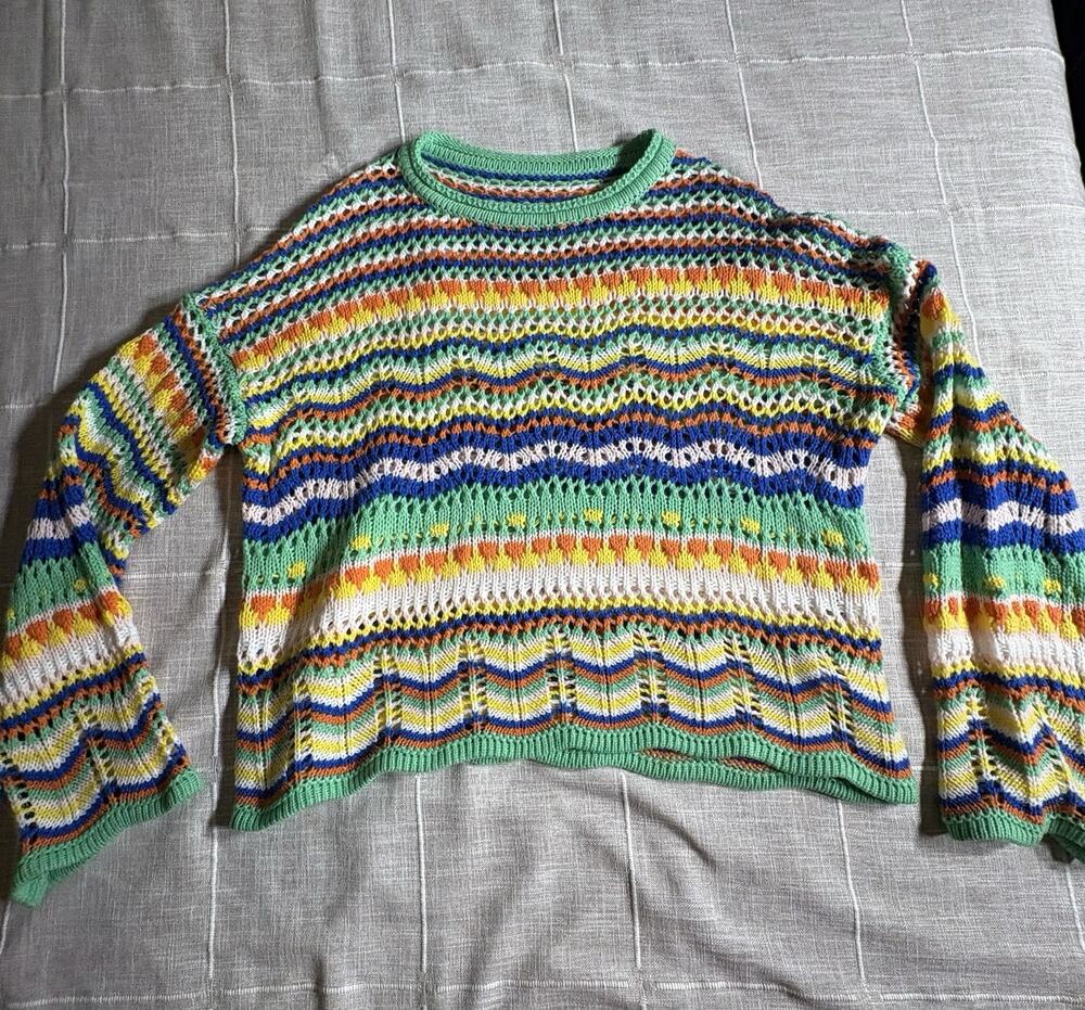 Handmade XL Knit Sweater Grandma Core Scalloped Edge Pullover